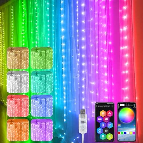 fairy lights vorhang 3x3 m 300 led rgb 16 million farben app usb für dekoration