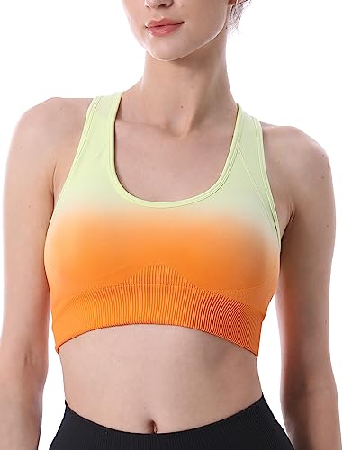 cldfhx damen sport bh nahtlos ohne bügel racerback mit polstern für yoga jogging pilates, orange, xl