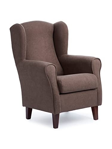 Ohrensessel Rom, Kleiner Sessel für Wohnzimmer, 100 x 74 x 77 cm, Braun/Walnuss