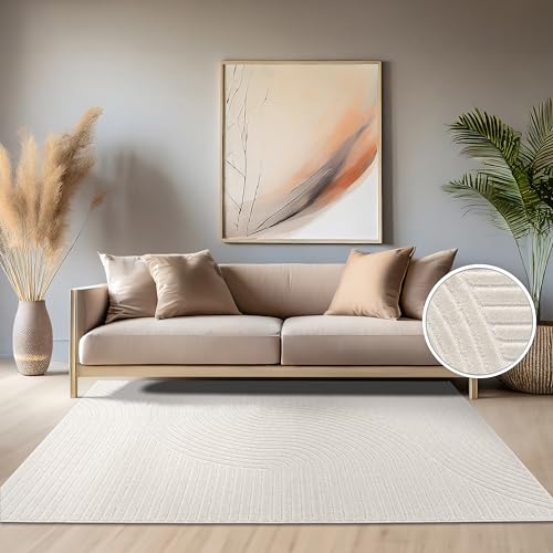 paco home teppich 60x100 cm, modern abstrakt, boho design, wetterfest, creme 2