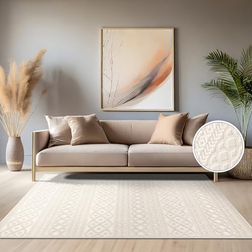 paco home teppich outdoor indoor 3d struktur boho design creme 80x250 cm