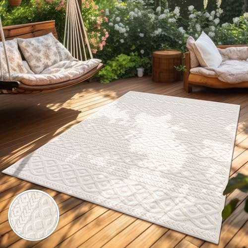 paco home teppich für innen und außen, robust und wetterfest, 120 x 170 cm, beige