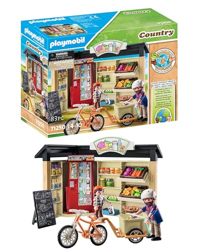 PLAYMOBIL 71250 24-Stunden-Hofladen mit Fahrrad und Anhänger, Bio-Lebensmittelladen
