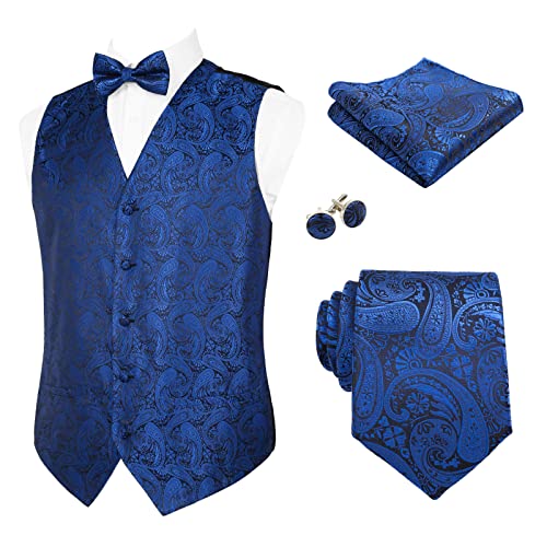 Alizeal herren weste krawatte fliege hanky manschettenknöpfe set royal blau