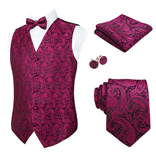 herren weste set mit krawatte, hanky, manschettenknöpfen und fliege, hot pink, alizeal 5pc, 2xl