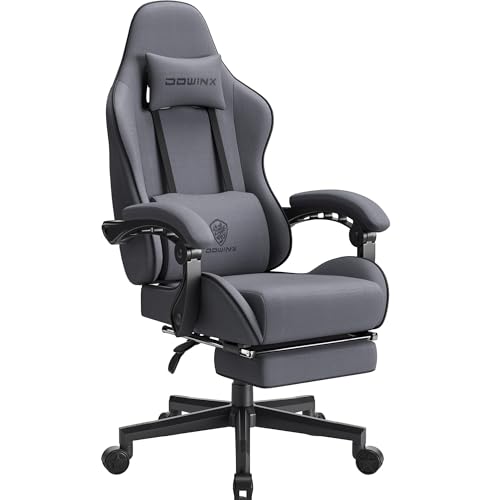 dowinx gaming stuhl ergonomisch mit massage und kissen, grauer bürostuhl mit fußstütze
