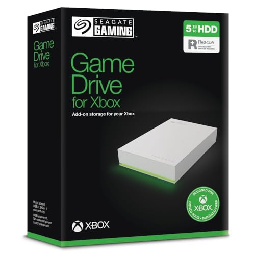 Seagate Game Drive 5TB für Xbox-Konsolen, 2,5 Zoll, USB 3.0, weiß