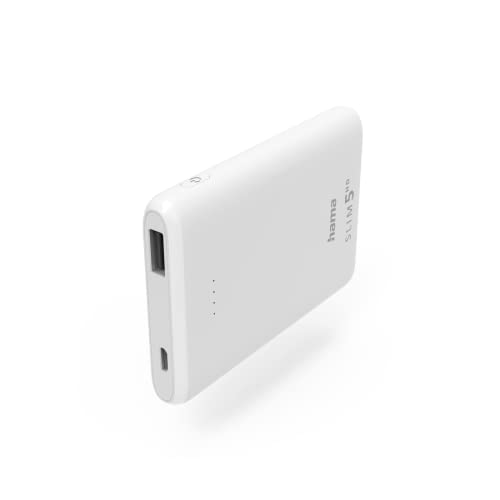 Hama Power Pack Slim 5HD, externer Akku 5000 mAh, Schnellladung, USB 3.0, kompatibel mit iPhone, Samsung, Huawei, weiß