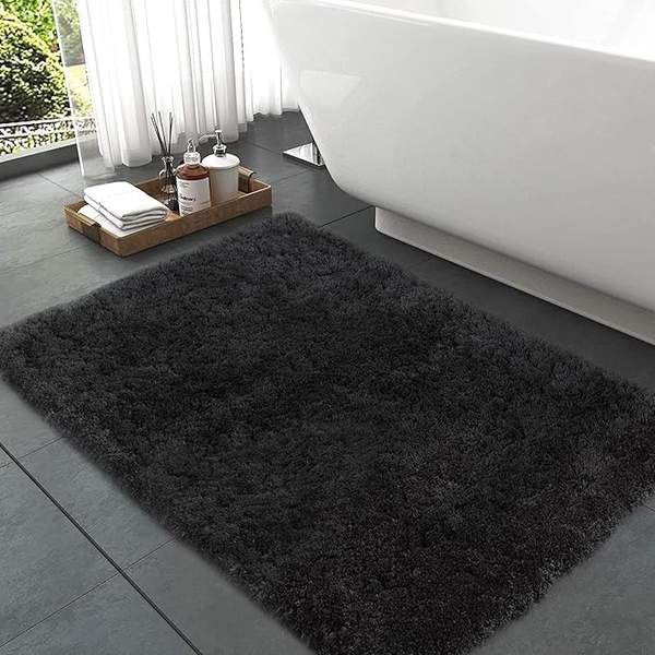 Mibao rutschfeste badmatte, waschbare badteppich, flauschiger hochflor teppich 40 x 60 cm schwarz grau