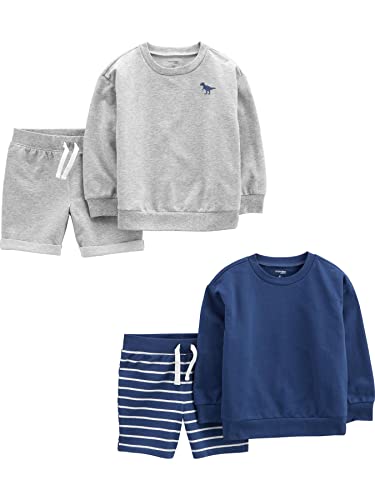 jungen spielanzug 4-teilig french terry shirts shorts grau marineblau dinosaurier 12 monate