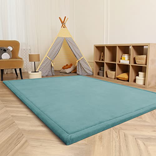 paco home kinderteppich rund 80 cm blau weich rutschfest für baby und kinderzimmer