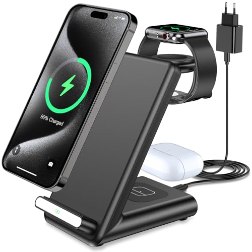 3 in 1 wireless charger für iPhone, Apple Watch und AirPods mit 20 W Adapter