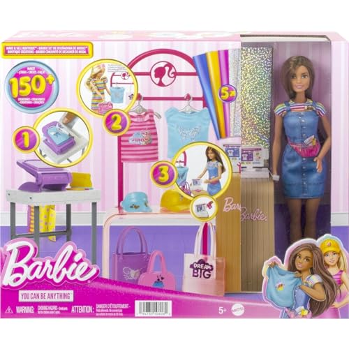 barbie mode-boutique spielset mit puppen und foliendesigns, 150 looks, ab 3 jahren