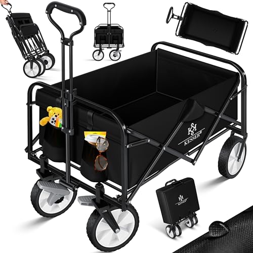 kesser bollerwagen faltbar handwagen transportkarre 80 kg tragkraft mit netztaschen, schwarz