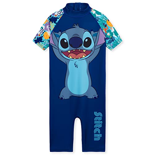 disney badeanzug mädchen 5-6 jahre, neoprenanzug kurzarm, reißverschluss, dunkelblau stitch