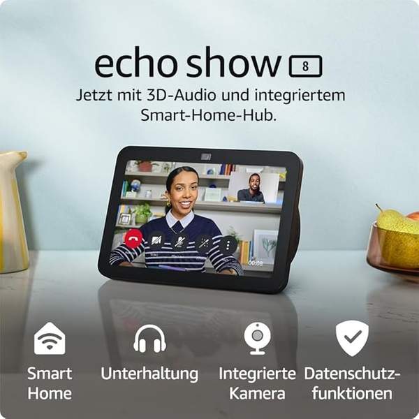 echo show 8 smart hd-touchscreen, 3d-audio, smart-home-hub, alexa, anthrazit