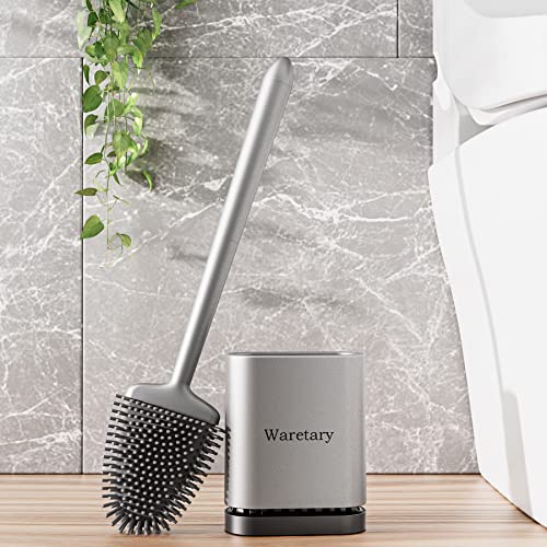 Waretary klobürste silikon mit halter, weiche toilettenbürste für bad silber
