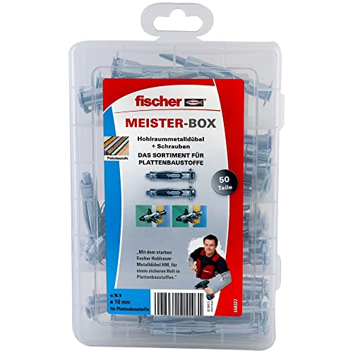 fischer meister-box mit 50 metalldübel und schrauben für paneelbau