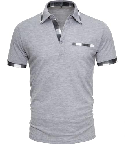 gle-store poloshirt herren golf polo kurzarm atmungsaktiv hellgrau L