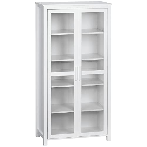 homcom küchenschrank hochschrank vitrinenschrank mit glastüren, weiß 80 x 39,5 x 160 cm
