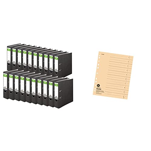 Produktbild: DINOR Aktenordner 8 cm breit DIN A4 schwarz - 20er Pack + 100 Trennblätter