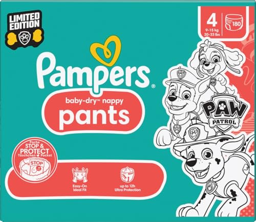 Pampers Baby-Dry Pants Größe 4, Paw Patrol, 180 Windeln, 9-15 kg, 360 Passform