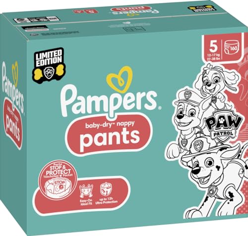 pampers baby-dry pants paw patrol größe 5, 160 windeln, 11kg-17kg, 360 passform