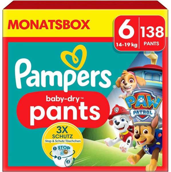 pampers windeln paw patrol pants größe 6 (14-19kg) 138 stück ab 44,40