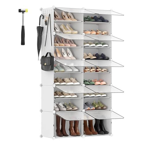 schuhregal mit 10 fächern schmal SONGMICS 30 x 40 x 30 cm mit türen weiß LPC035W01