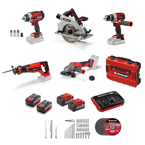 einhell akku werkzeug set 18v power x-change 5 geräte 4 akkus schlagschrauber bohrschrauber