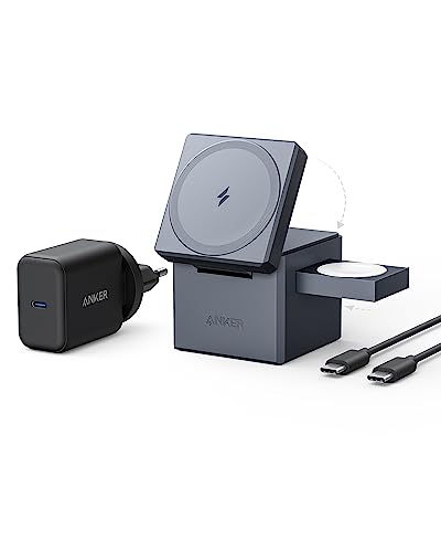 anker 3-in-1 cube mit magsafe ladestation, 15w wireless charger für iphone und apple watch