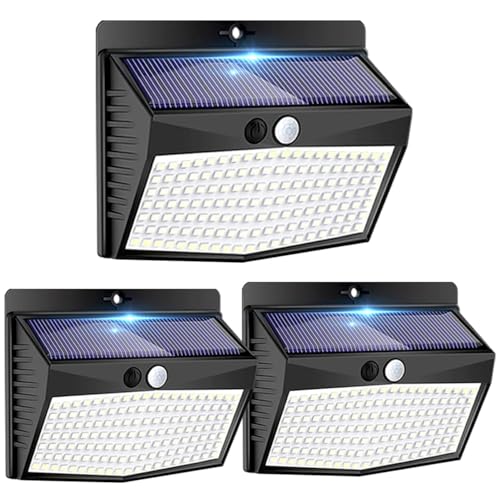 Produktbild: peausur solarlampen außen mit bewegungsmelder, 180 superhelle 3er set wandleuchte Garten
