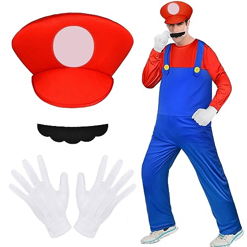 aomig luigi bros kostüm set 4 teile mit mütze hose bart handschuhe rot l