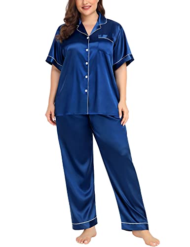 swomog schlafanzug damen satin pyjama kurz top lang hose nachtwäsche übergröße