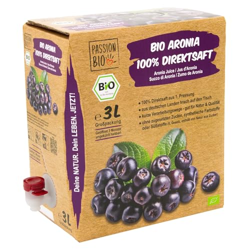 Bio Aronia Direktsaft 3 Liter - 100% Aroniabeeren aus deutschem Anbau, vegan, ohne Zucker