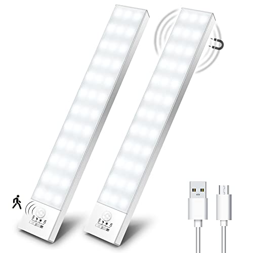 led schrankbeleuchtung mit bewegungsmelder 2 stk usb wiederaufladbar für kleiderschrank, küche, treppe