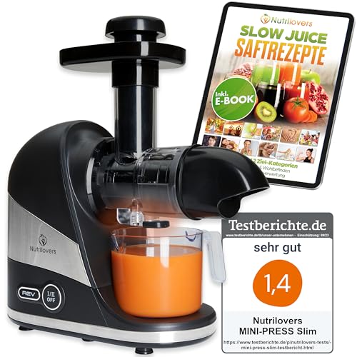 slow juicer entsafter nutrilovers für obst und gemüse, edelstahl, 100% bpa-frei, inkl. rezept-e-book, nutri-app