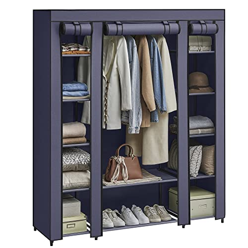 songmics kleiderschrank stoffschrank mit kleiderstange und 12 ablagen 45x150x175 cm marineblau