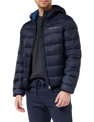 champion herren jacke nylon wattiert mit kapuze tonal logo blau marin xl