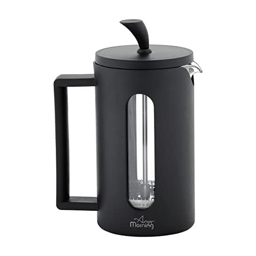 Any Morning French Press 600 ML, Borosilikatglas, Edelstahlfilter, hitzebeständig, für heißen und kalten Kaffee, schwarz