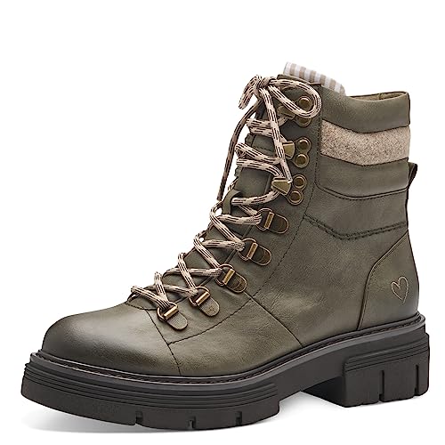 Produktbild: marco tozzi damen stiefeletten grünes kunstleder plateau schnürschuhe 37