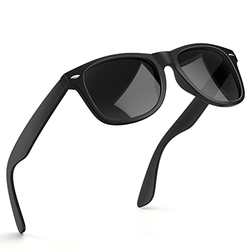 wearPro polarisierte sonnenbrille unisex retro rechteckig uv400 für fahren schwarz grau