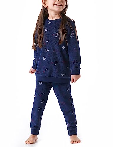 schiesser mädchen schlafanzug set frottee fleece pyjama dunkelblau größe 92-140