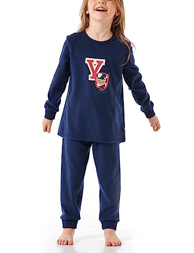 Schiesser mädchen schlafanzug set frottee fleece interlock dunkelblau größe 92-140