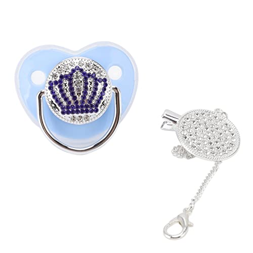 bling schnuller und schnullerclip-set, strass-krone, silikon-schnuller für mädchen (blau)