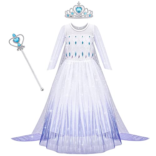 aoowu kostüm kinder prinzessin kleid mit krone zauberstab für party karneval halloween 110 cm