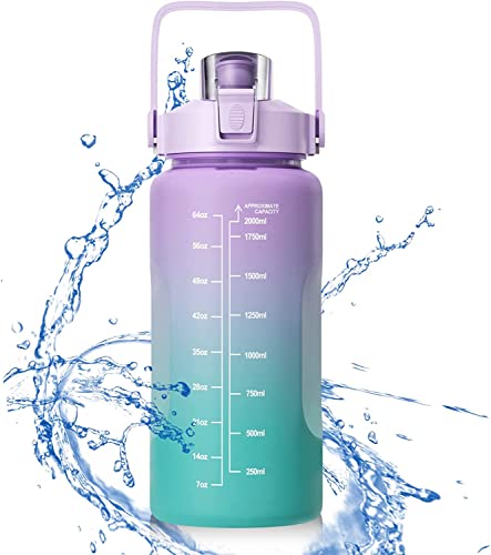 Uootach 2L Trinkflasche BPA-frei, Auslaufsicher, Wasserflasche mit Skala (Violett)