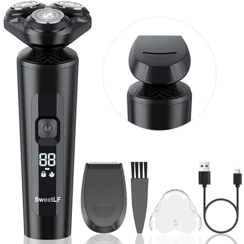 sweetlf elektrischer rasierer für männer, ipx7, 5d rotation, wet & dry, usb c, 120 min laufzeit