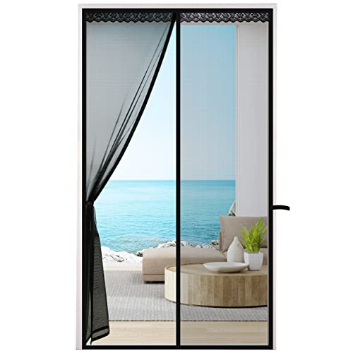 fliegengitter balkontür 65x200cm, magnet insektenschutz ohne bohren, schwarz