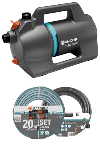 gardena gartenpumpe 4100 silent set mit 3,5 m sauggarnitur und 20 m schlauch